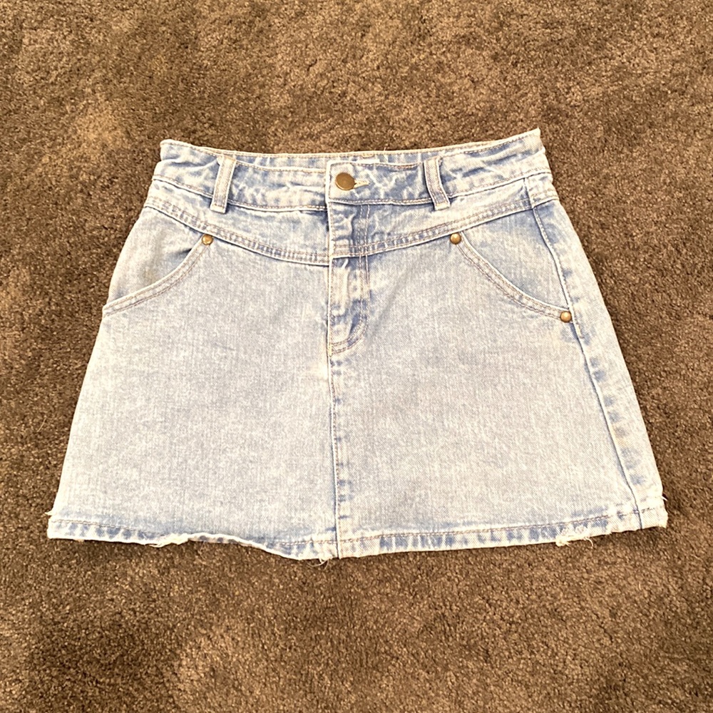 Forever 21 denim skirt, size youth small, color blue.